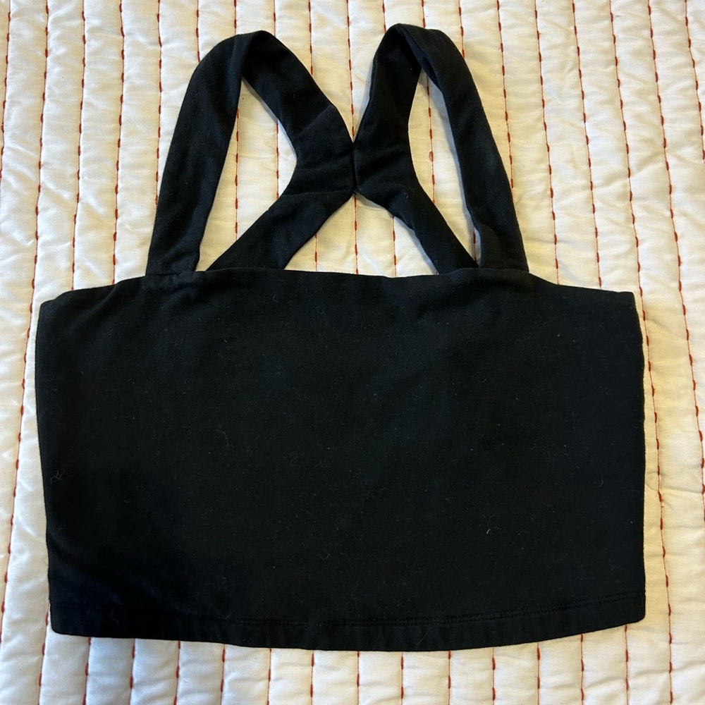 FP beach collection black lounge cropped tank top. Very pretty back detail.